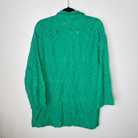 Anthropologie Akemi + Kin Abacos Green Eyelet Tunic Blouse Top Medium OB762780‎ - Picture 8 of 10